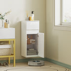 Wall-Mounted Bathroom Cabinet with Drawer, Glossy Door and Adjustable Glass Shelf, White