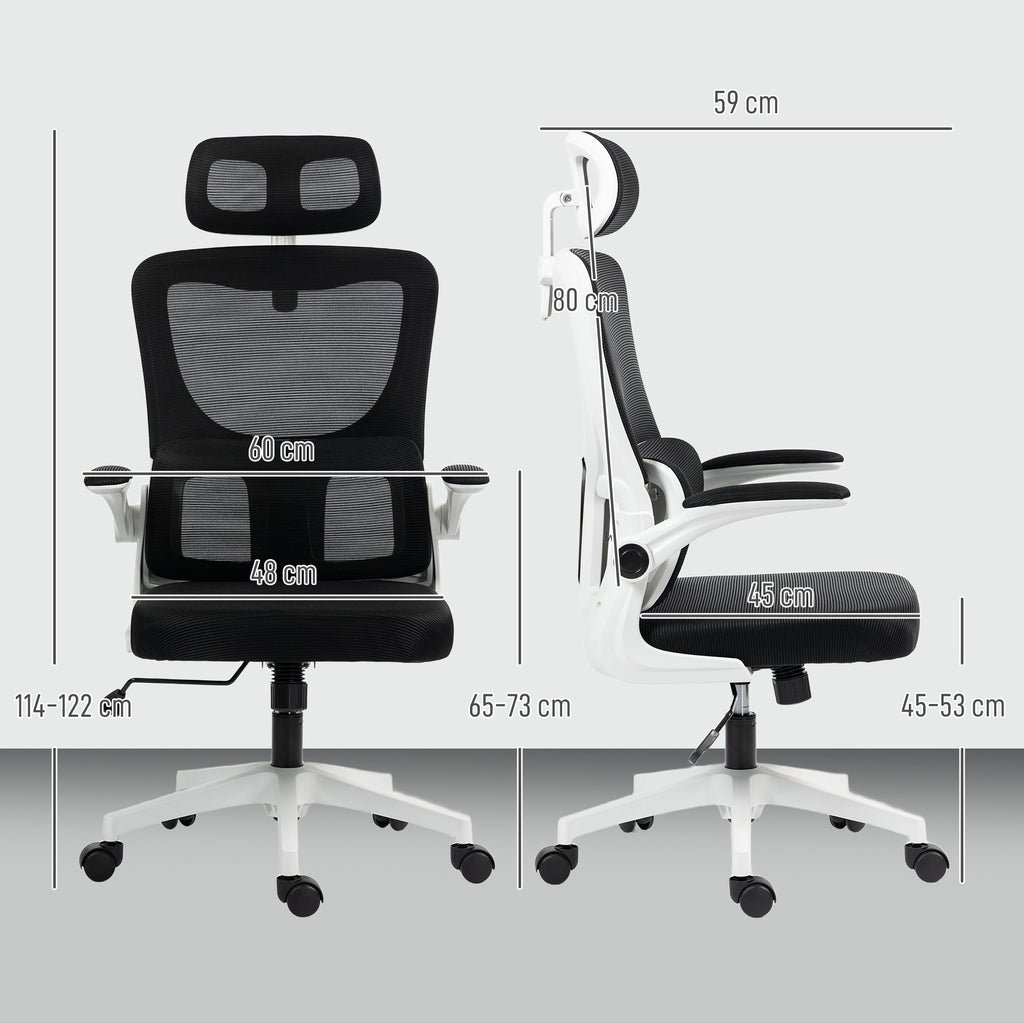 Adjustable and Reclining Office Chair with Removable Headrest, Mesh Fabric, 60x59x114-122 cm, Black