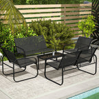 Garden Set with 2 2-Seater Sofas, 2 Armchairs and a Glass Top Coffee Table, Black