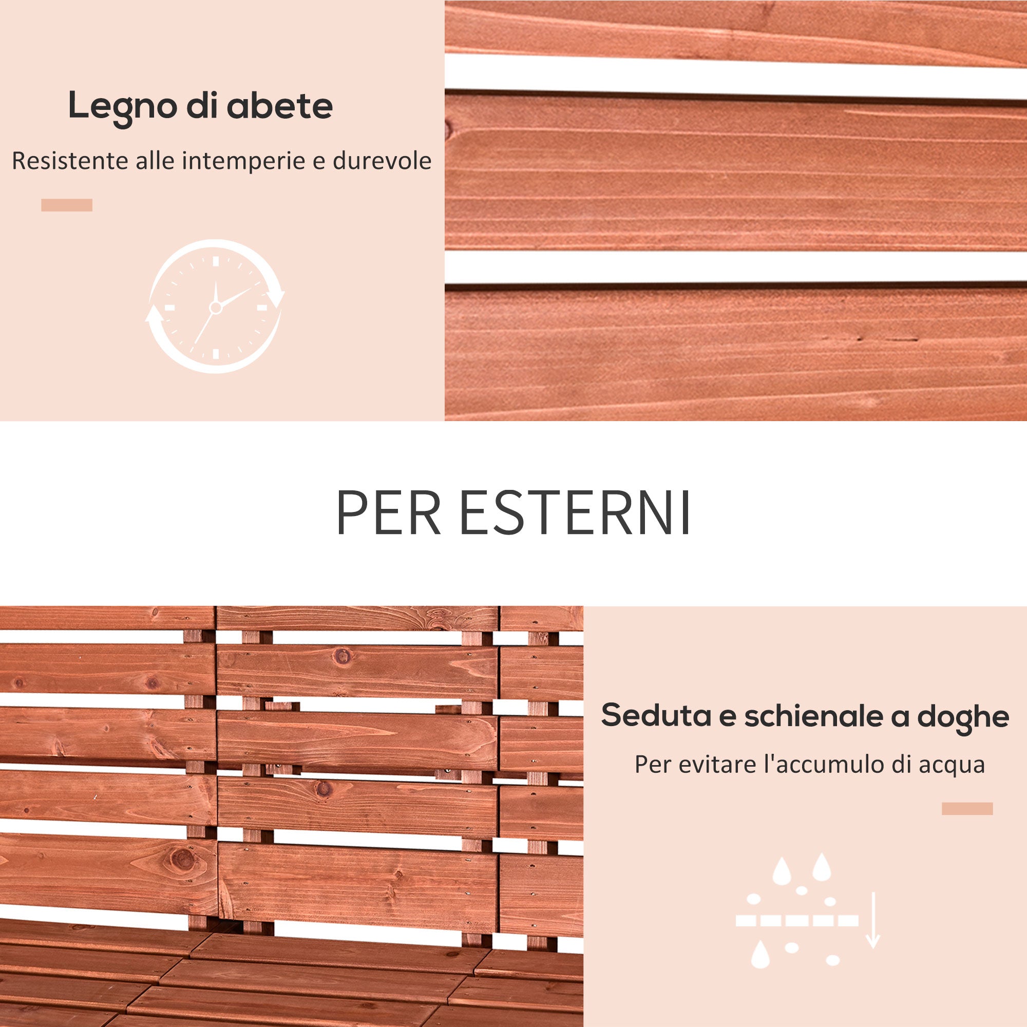 2 or 3-Seater Outdoor Bench in Fir Wood, Convertible Table in Seat, Waterproof, 160x68x92cm