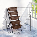 Outsunny 5-Tier Vertical Plant Stand with 5 Pots with Drainage Holes, Steel and PE, 55x63x120 cm, Brown