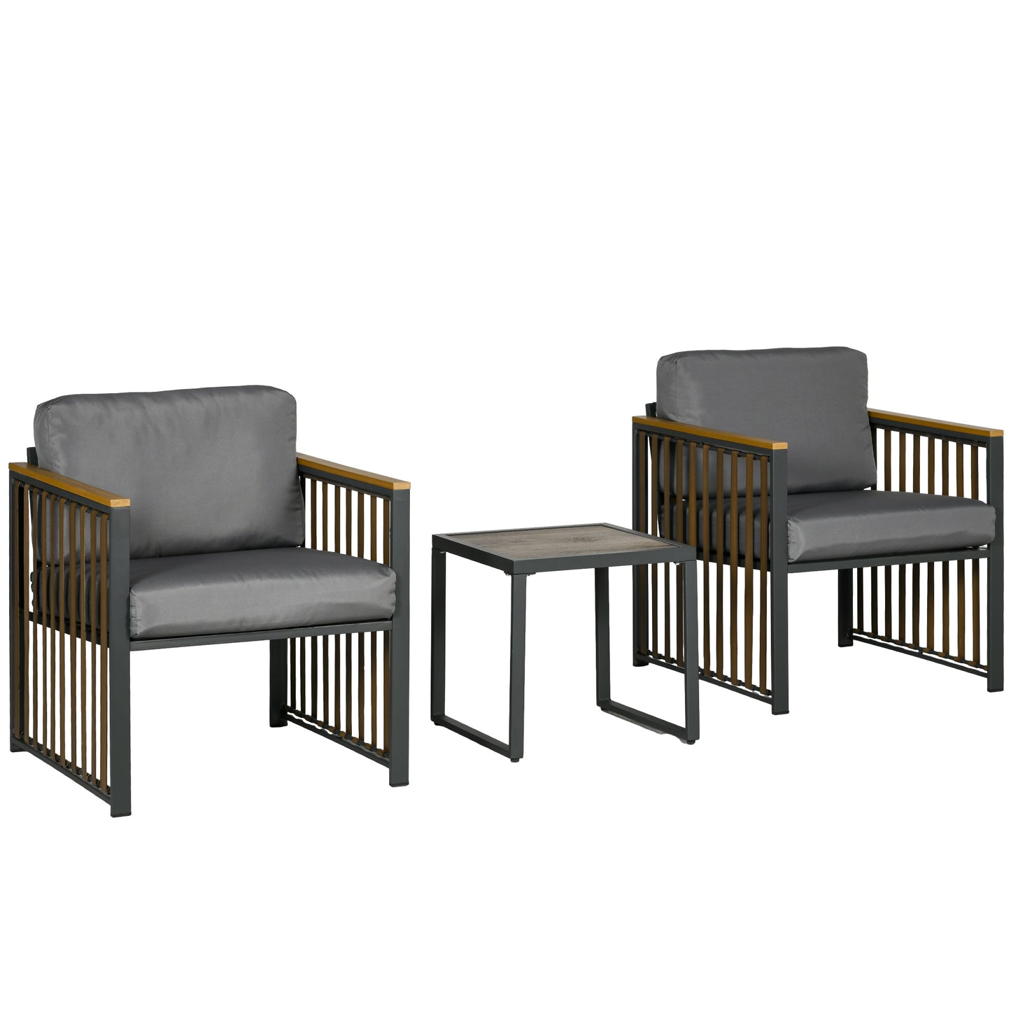 Outsunny garden set 3 pieces in rattan and steel with 2 chairs 66x68x68 cm and coffee table 45x45x44 cm