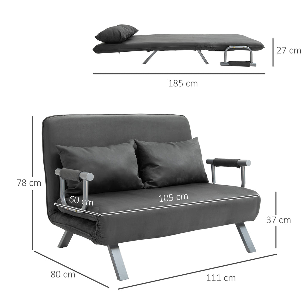 2 Seater Sofa Bed in Faux Leather and Steel with 5-Position Adjustable Seat, 105x80x78 cm, Grey