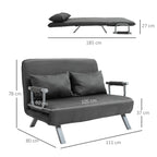 2 Seater Sofa Bed in Faux Leather and Steel with 5-Position Adjustable Seat, 105x80x78 cm, Grey