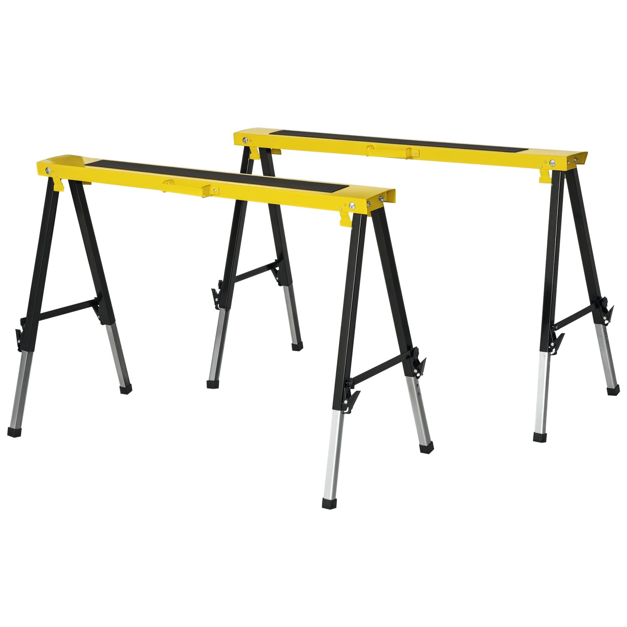 Set of 2 Folding and Portable Work Stands with Non-Slip Worktop, Yellow and Black, for DIY