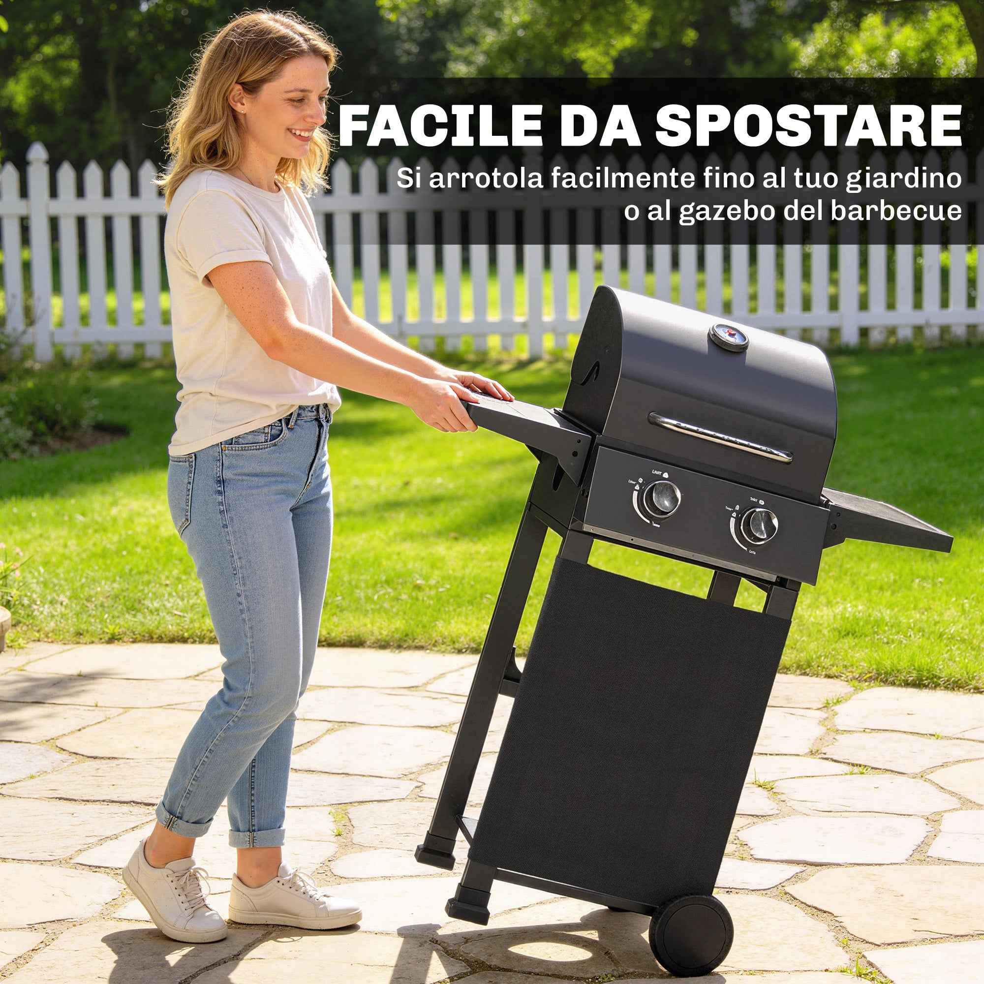 Outsunny 2-Burner Portable Propane Gas Grill with Thermometer, Black