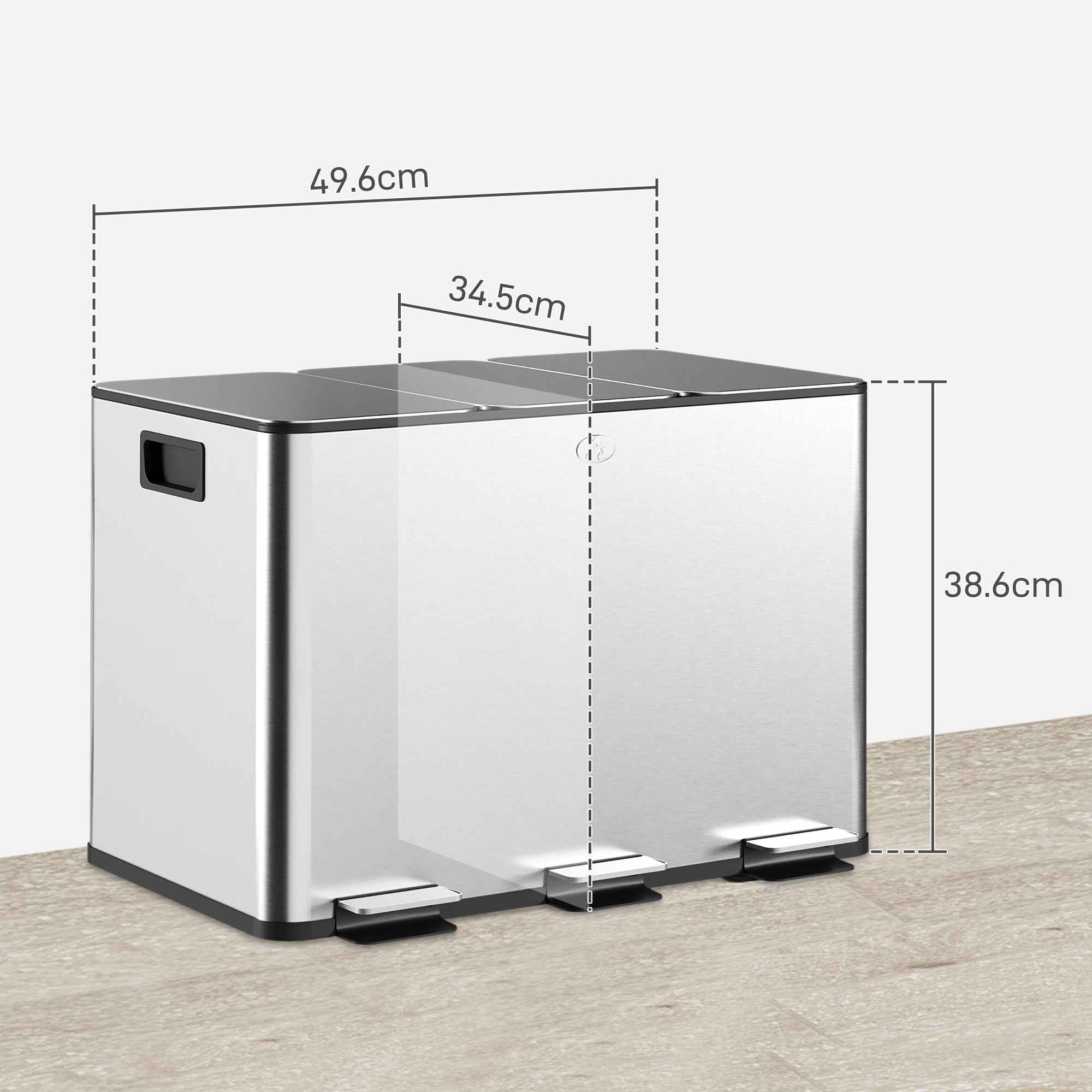 HOMCOM 3-Compartment Waste Bin, Silver