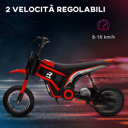 Electric Motorcycle for Children with Manual Throttle, 2 Speeds 8-16km/h, Age 8-12 Years, Red