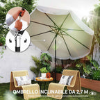 Outsunny 2.7x2.4 m Round Garden Umbrella with Crank Handle, Metal and Polyester, Light Grey