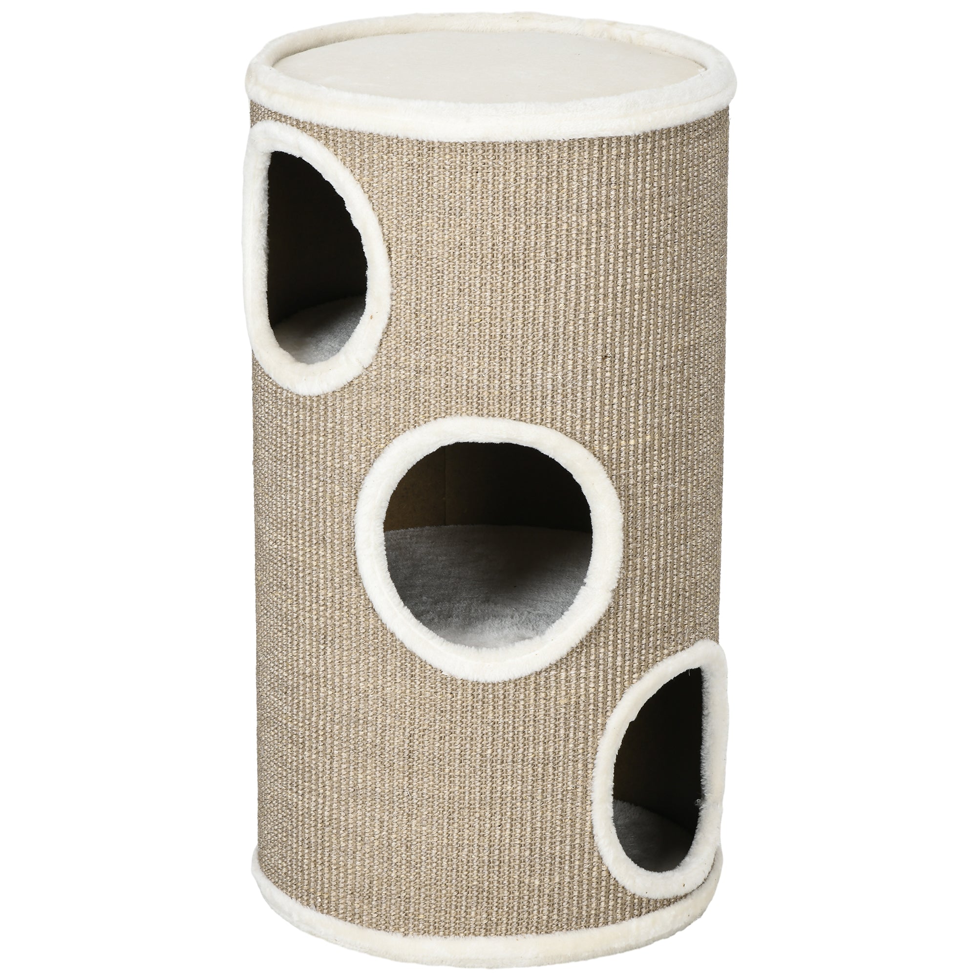 3-Tier Cat House with Sisal Scratching Post and Plush, Ø38x70cm, Brown