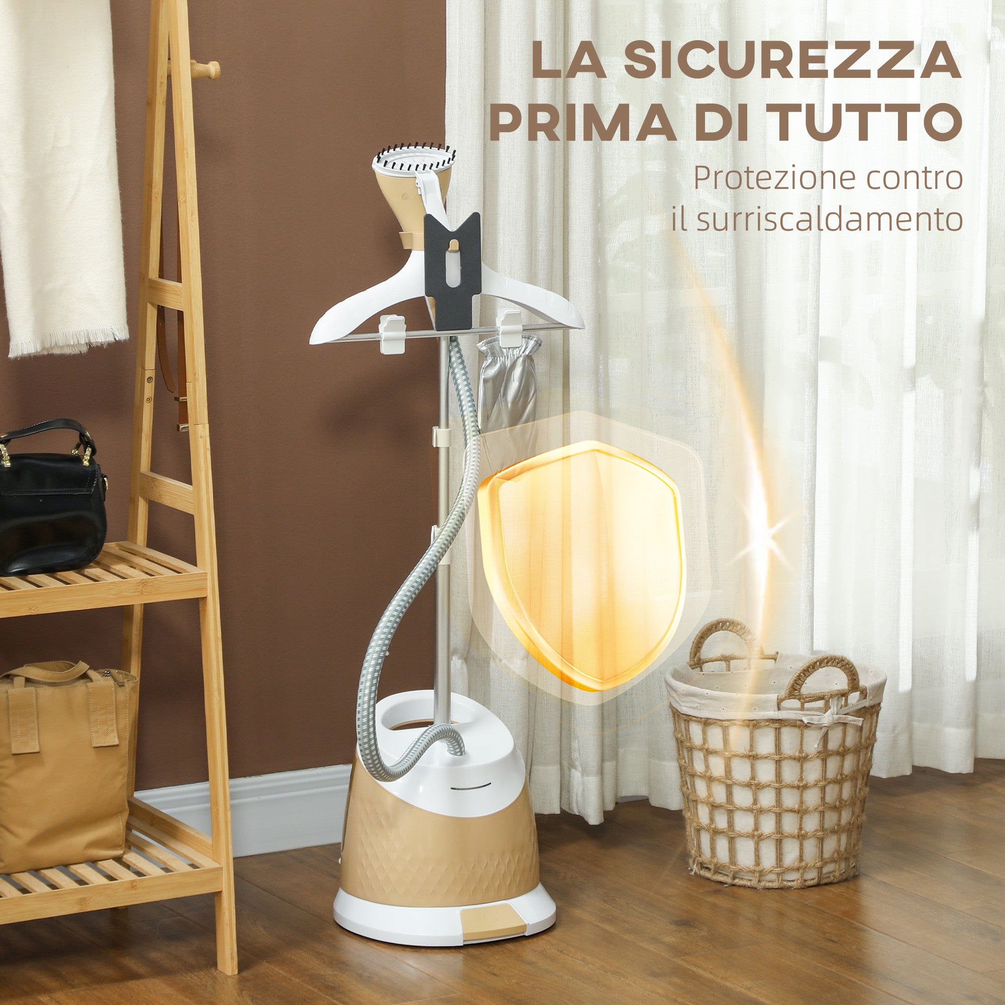 1800W Vertical Steam Iron with 1.8L Tank, Adjustable Height and Accessories, Gold