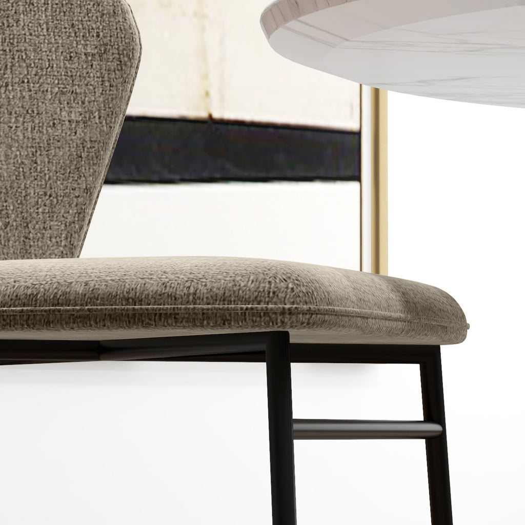 Set of 2 Dining Chairs in Steel and Linen-Effect Fabric, Padded Seat, Curved Backrest, Light Brown