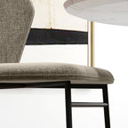 Set of 2 Dining Chairs in Steel and Linen-Effect Fabric, Padded Seat, Curved Backrest, Light Brown