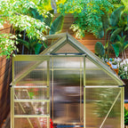 Outsunny Polycarbonate and Aluminum Greenhouse with Hinged Door and Roof Window, 192.5x131x200 cm, Silver
