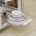 Kitchen Trolley with Drawer, 4 Baskets and 4 Shelves, in Metal, Ceramic and Wood, 57x37x83 cm, White