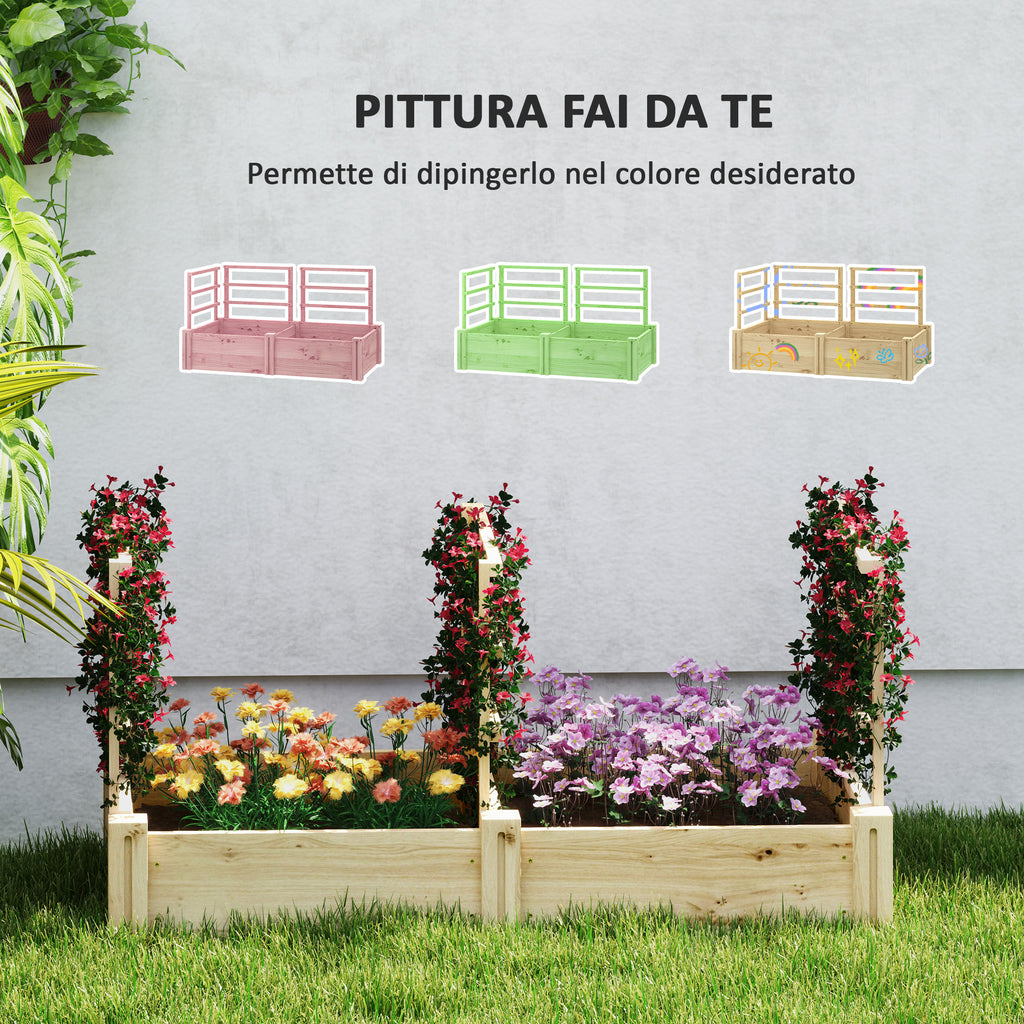 Garden Bed with 3 Trellis and 2 Fir Wood Planters with Open Bottom, 119x62.5x64 cm, Wood Color