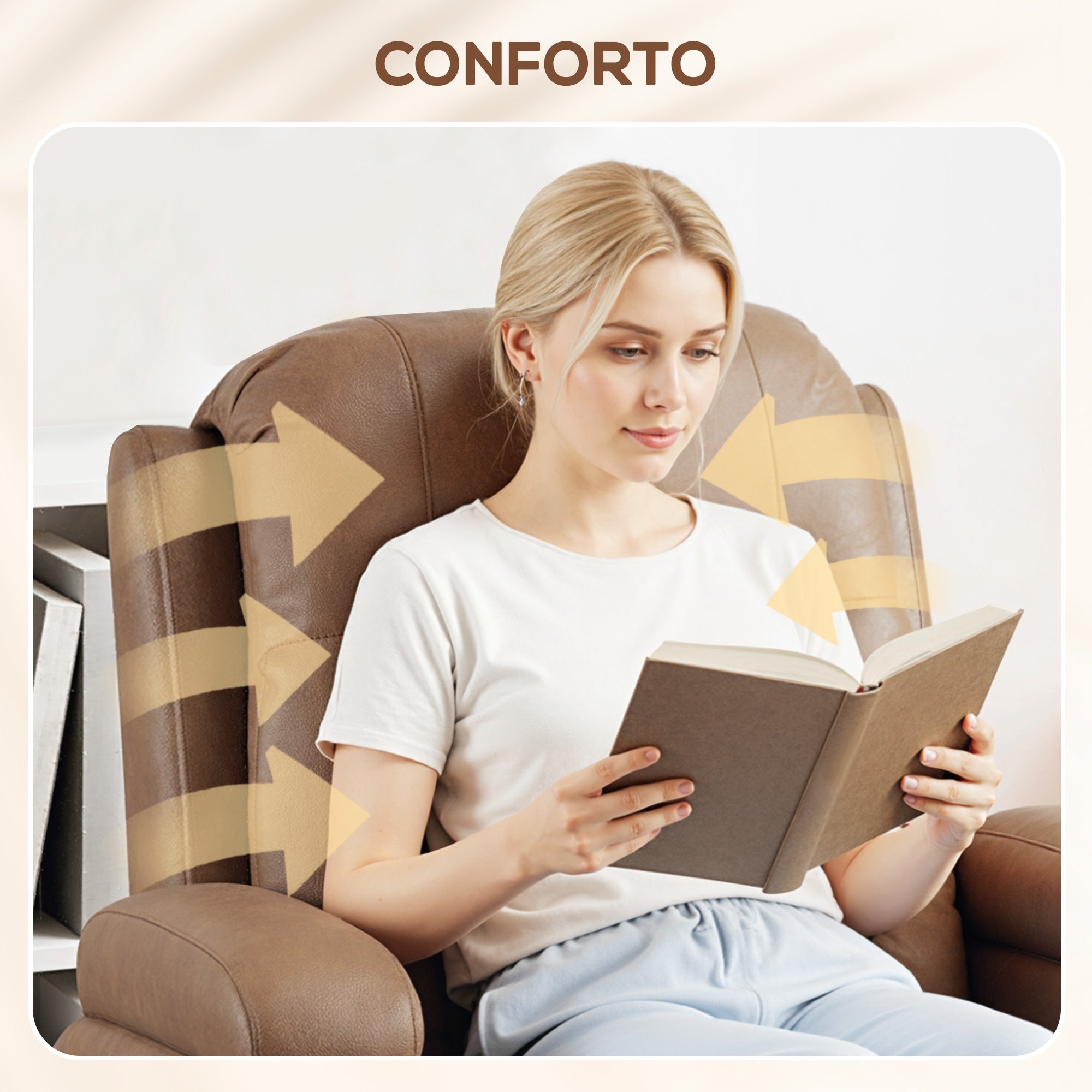 Reclining Massage Chair with Heated Faux Leather and 8 Massage Points, Brown