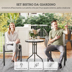 Outsunny 3-Piece Garden Set with 2 Garden Chairs 54x71x93 cm and Round Table Ø60x71 cm in Grey Steel