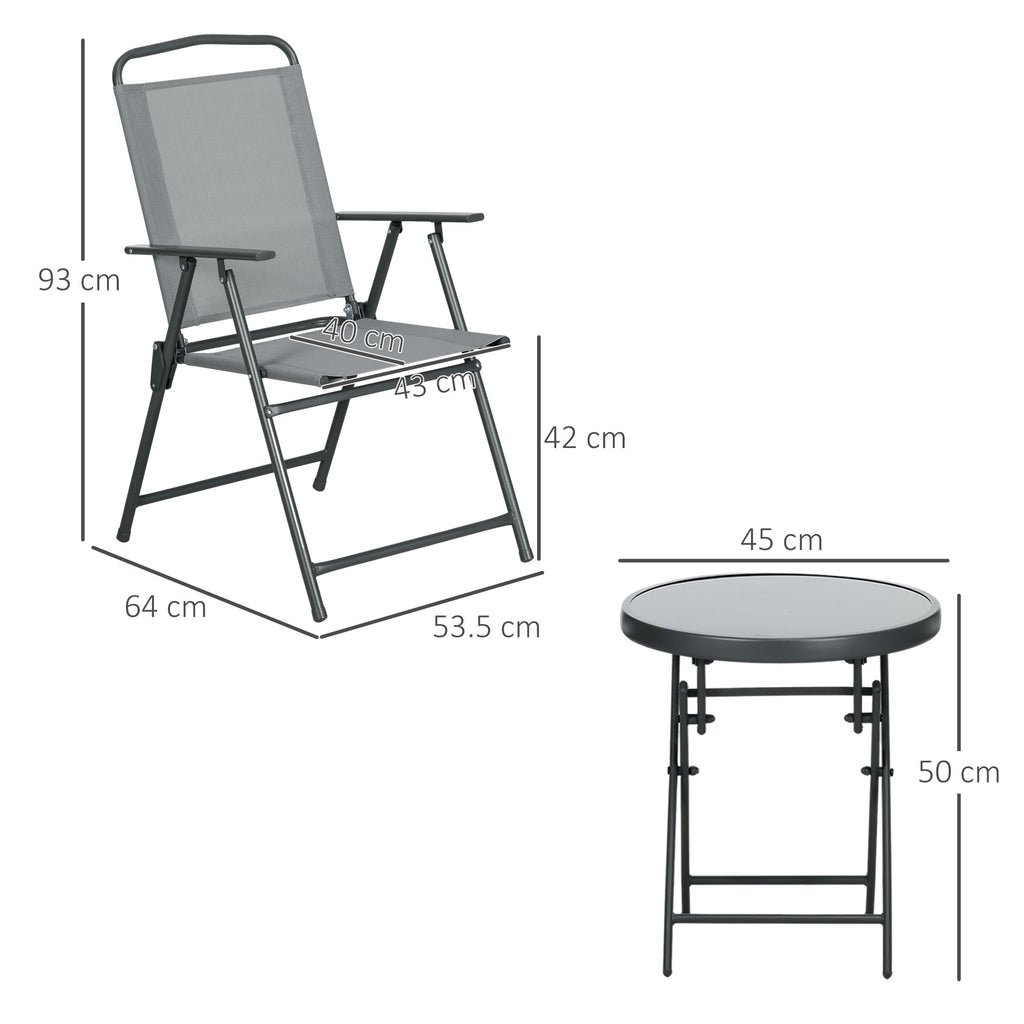 3 Piece Garden Set with 2 Chairs 53.5x64x93 cm and Coffee Table Ø45x50 cm, in Metal, Light Grey