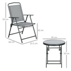 3 Piece Garden Set with 2 Chairs 53.5x64x93 cm and Coffee Table Ø45x50 cm, in Metal, Light Grey