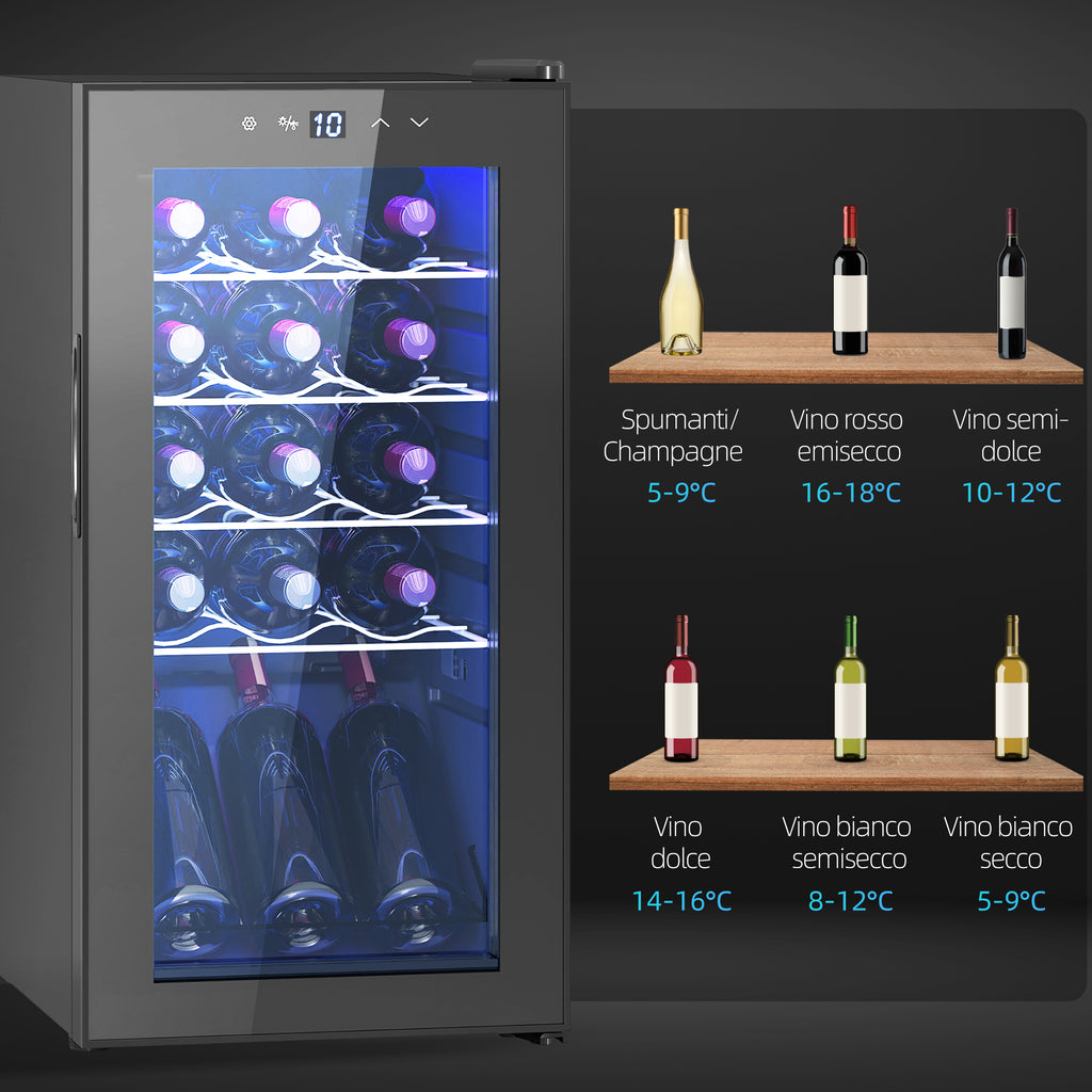 Wine Cooler Refrigerator for 15 Bottles, 44L Capacity, with Temperature Control and Adjustable Shelves, Black
