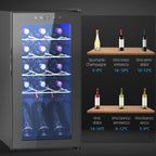 Wine Cooler Refrigerator for 15 Bottles, 44L Capacity, with Temperature Control and Adjustable Shelves, Black