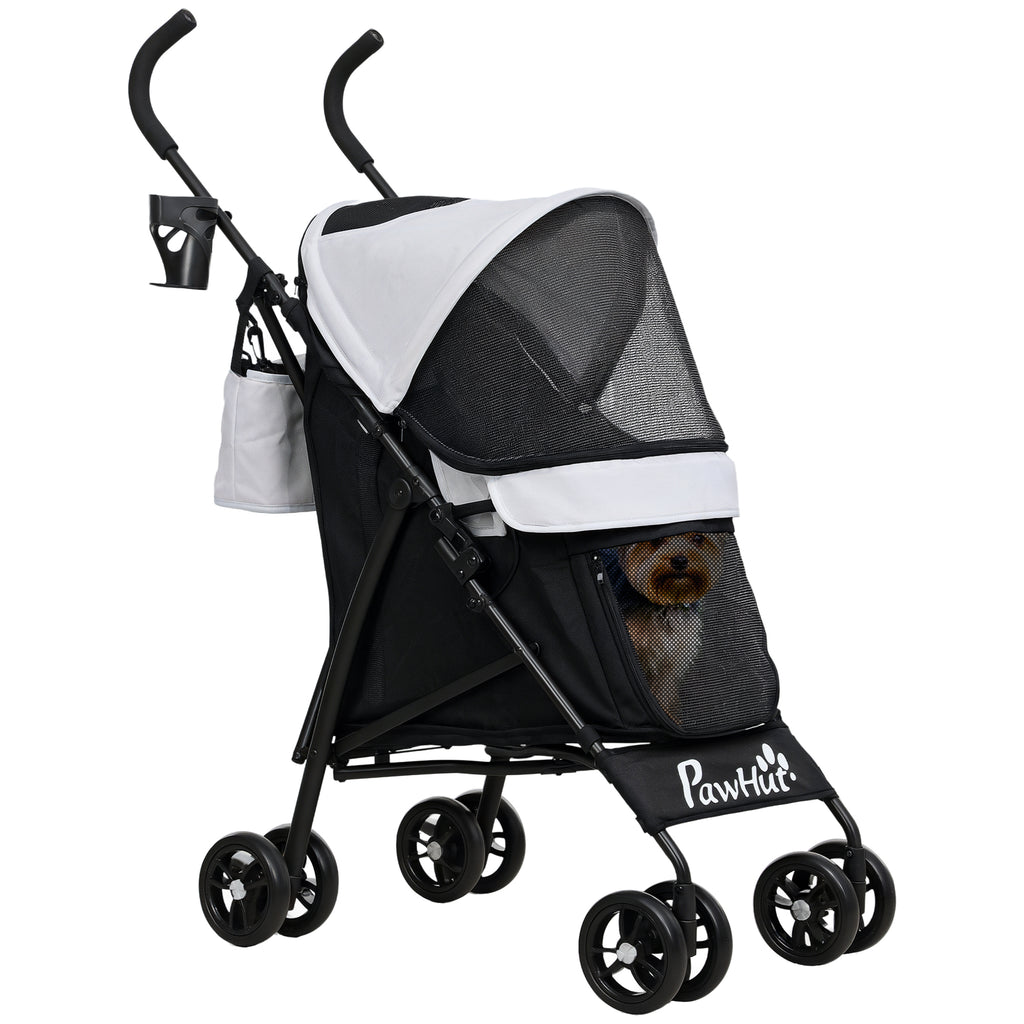 Dog Stroller with 2 Mesh Windows, Steel and Oxford Fabric, 76x44x103 cm, Black and Light Grey