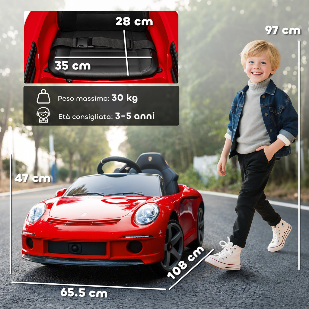 Officially Licensed RUF GT Ride-On Toy Car for Kids Ages 3-5, Remote Control, Seat Belt and Music, Red
