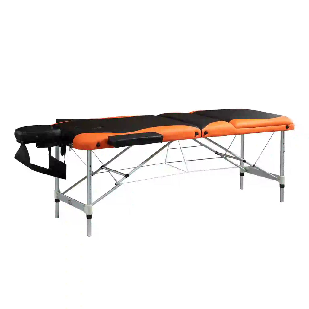 Foldable Massage and Beauty Table / Couch with Adjustable Height, Professional Massage Bed in Aluminum and Plastic, 215x60x61-84 cm, Black and Orange - Borge' Group Limited