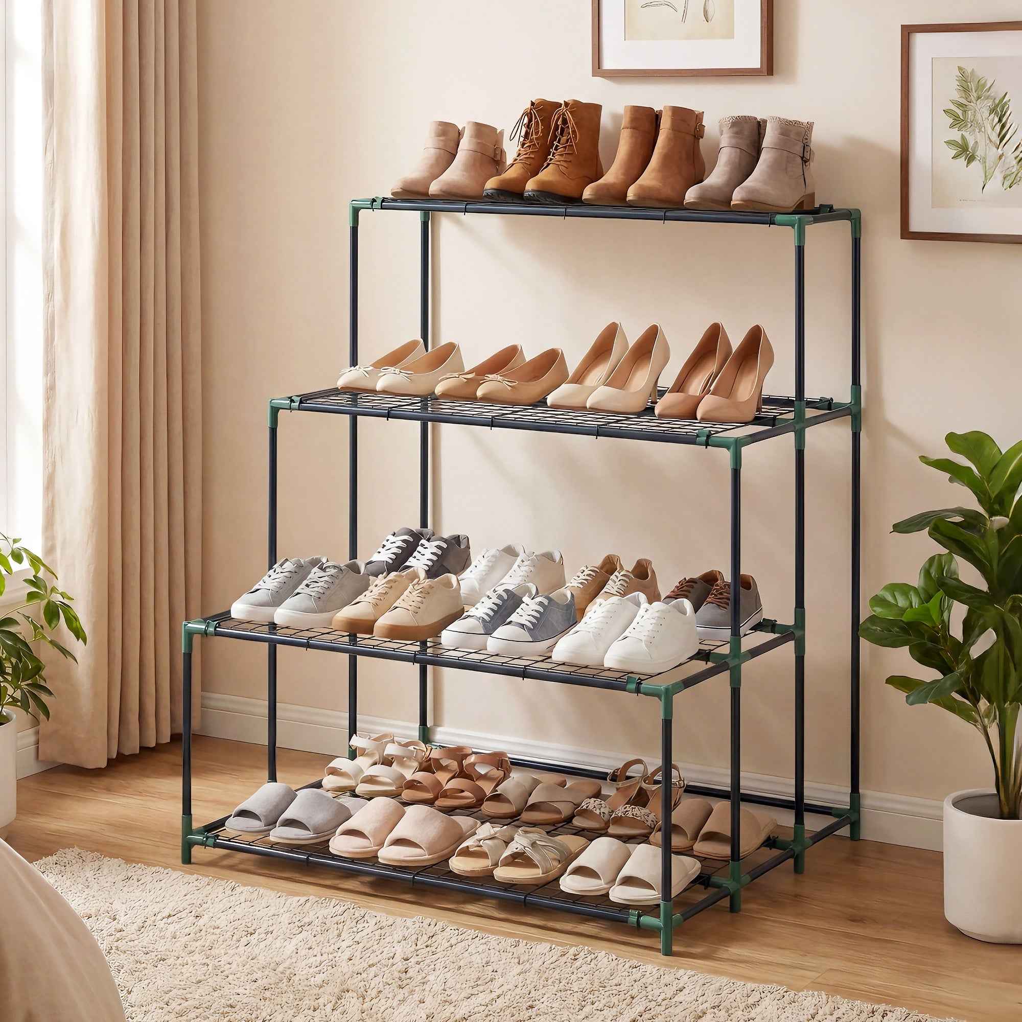 Outsunny 4-Tier Steel Plant Stand, 94x84x110cm, Dark Green