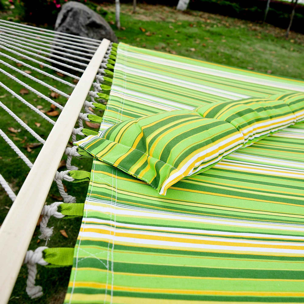 Outsunny Hammock Double Garden Hammock for 2 People, Hanging Camping Swing in Cotton and Polyester with Cushion 188x140cm