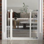 Extendable Dog Gate with 2 Locks and Self-Locking, Metal and Plastic, 74-87x78 cm, White