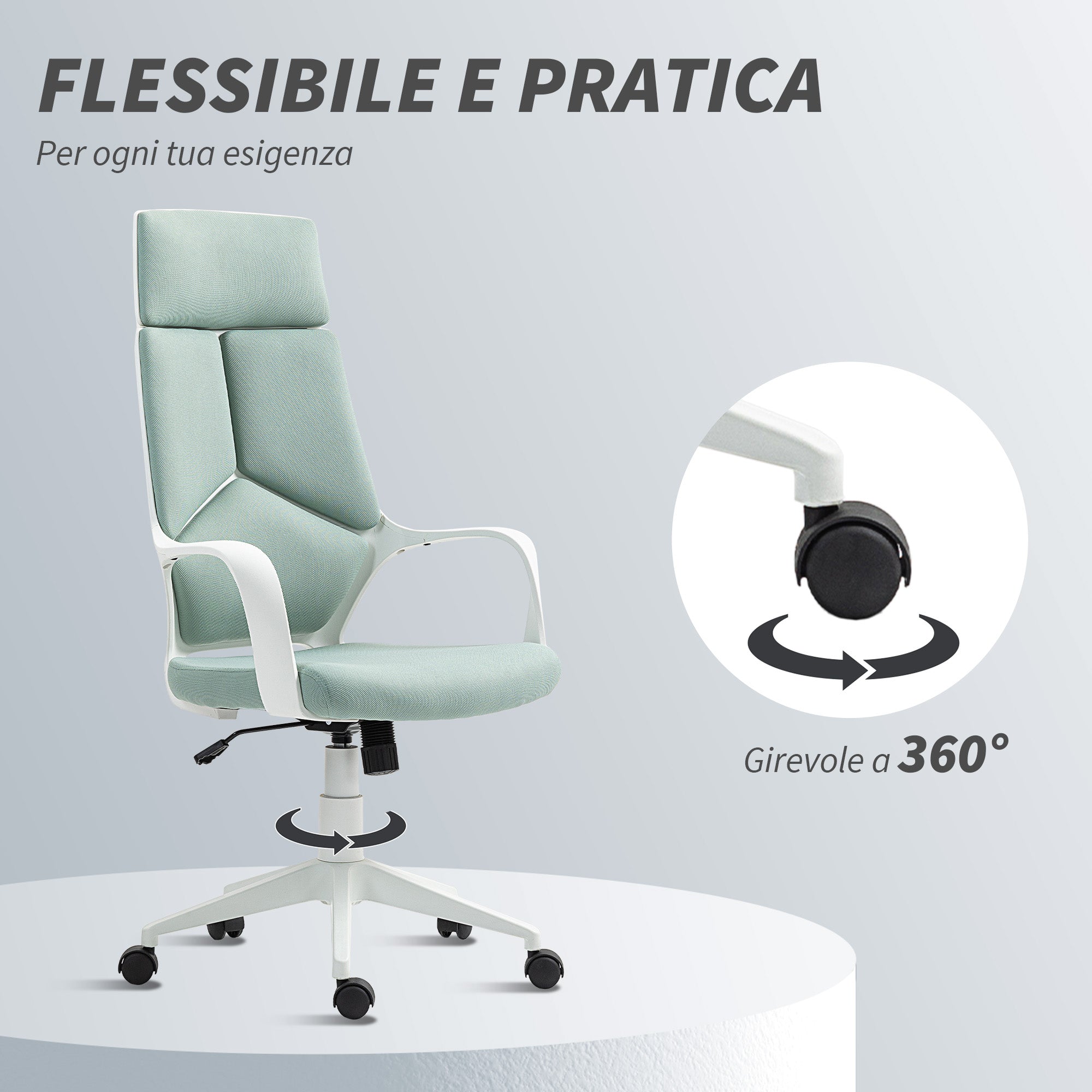 Fabric Office Chair with Rocking, Adjustable Height and Swivel Seat, 63x63x117-127 cm, Green