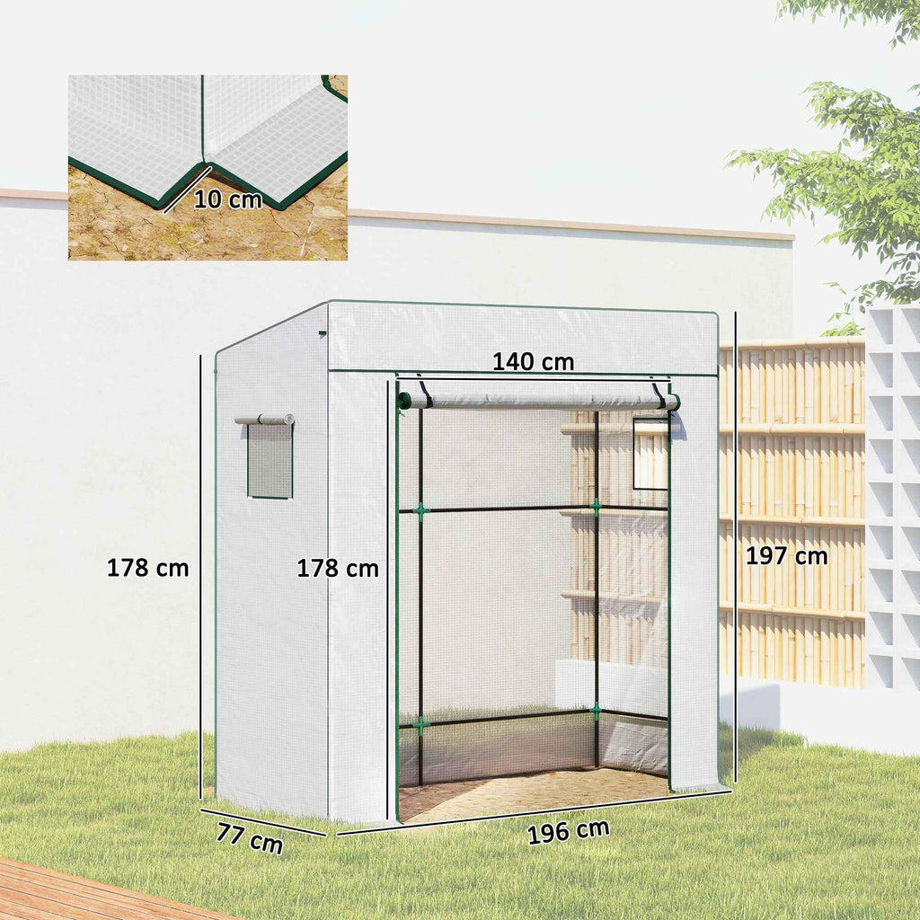 Outsunny Greenhouse for Plants with 2 Side Mesh Windows and Roller Door, in PE and Steel, 196x77x197 cm, White