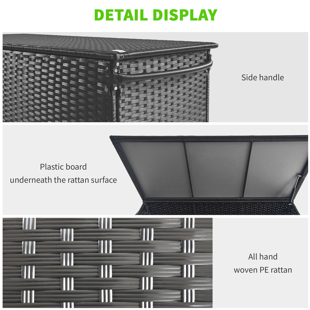Outsunny garden trunk in Rattan pe with wheels and side handle, 121x57x67cm, black - Borgè