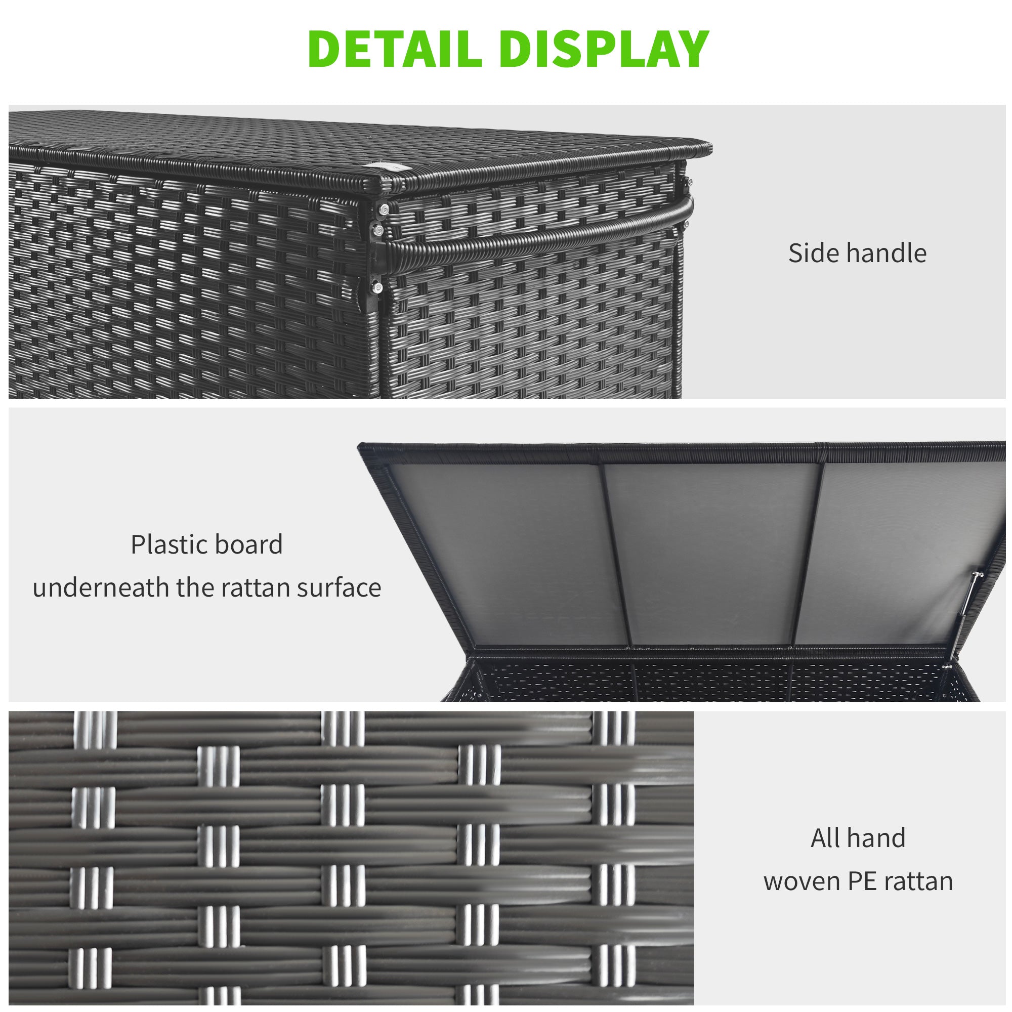 Outsunny garden trunk in Rattan pe with wheels and side handle, 121x57x67cm, black - Borgè