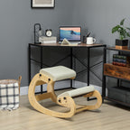 6-Position Adjustable Kneeling Chair in Linen-Effect Fabric and Birch Wood, 55x85x55 cm, Cream