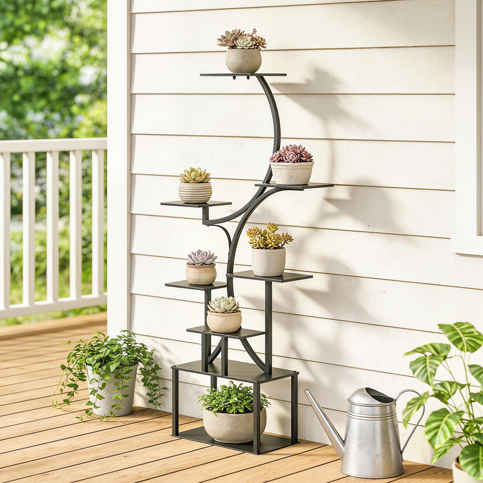 Outsunny 8-Tier S-Shaped Plant Stand for Indoor and Outdoor Use, Metal, 74 x 26 x 158.5 cm, Black