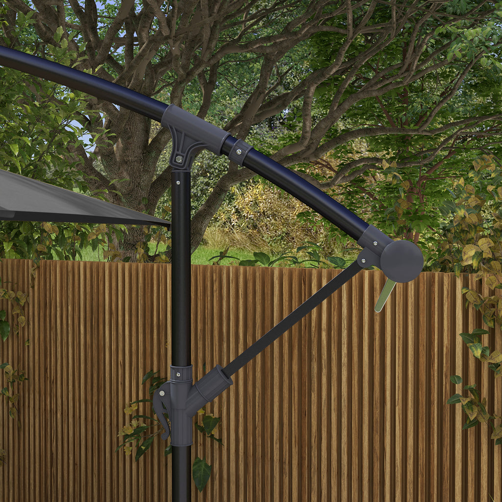 Decentralized Garden Umbrella with Cross Base and Crank Opening, 294x193cm, Gray - Borgè