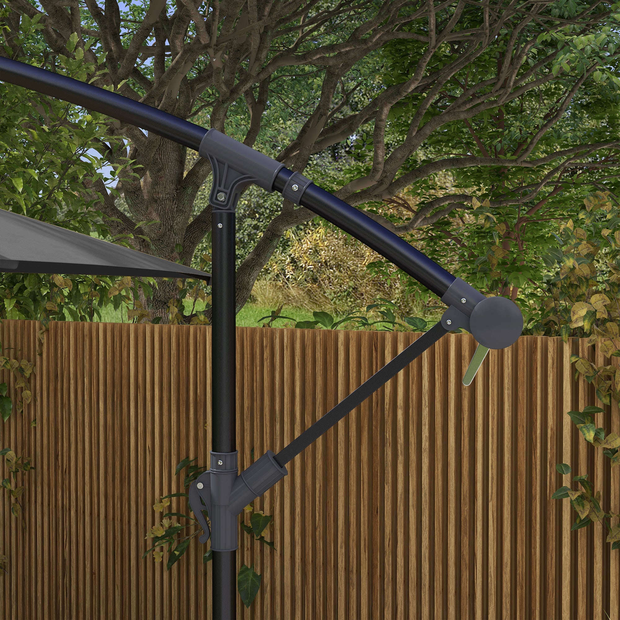 Decentralized Garden Umbrella with Cross Base and Crank Opening, 294x193cm, Gray - Borgè