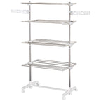 HOMCOM Vertical Folding Drying Rack in Steel and Plastic with 6 Wheels and 4 Adjustable Shelves, 142x55x172 cm - Borgè