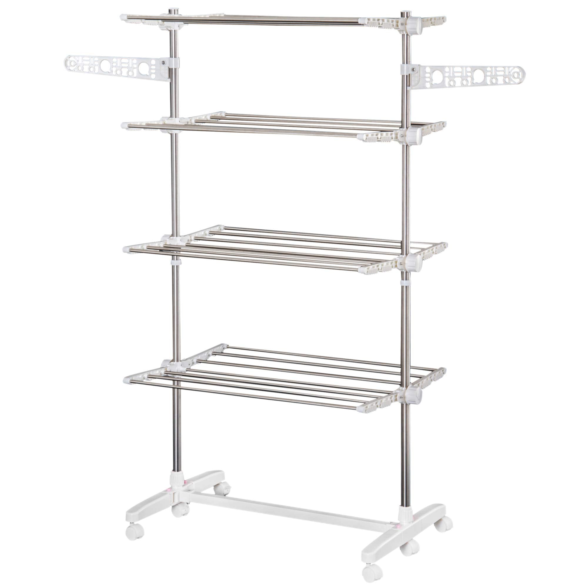 HOMCOM Vertical Folding Drying Rack in Steel and Plastic with 6 Wheels and 4 Adjustable Shelves, 142x55x172 cm - Borgè