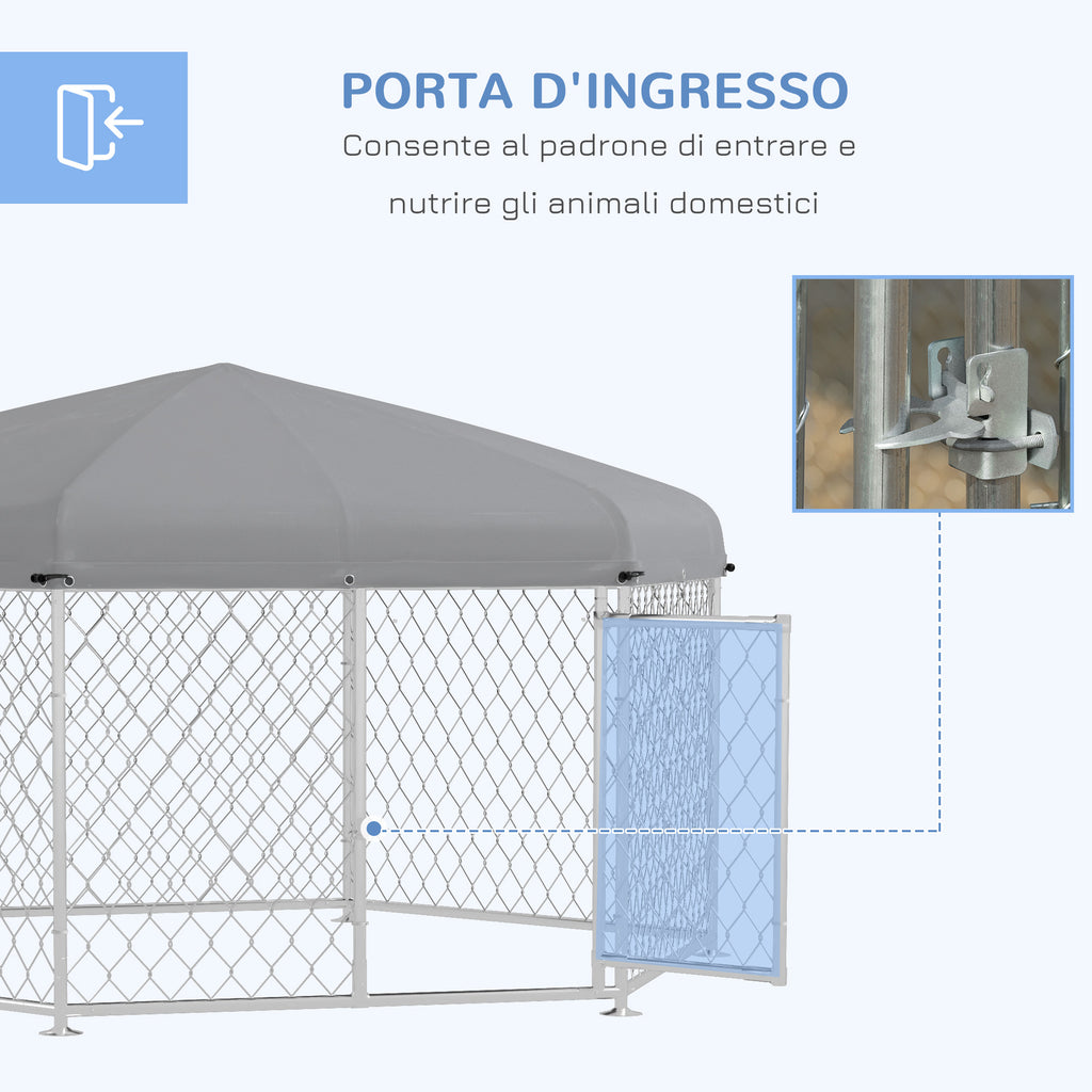 PawHut Large Dog Run with UV-Proof Oxford Fabric Roof, 2.1x1.85x1.5m, Silver and Gray - Borgè