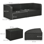 Garden Lounge Set with 2 Chairs and 2 Footstools in PE Rattan, Glass Coffee Table, Black - Borge' Group Limited