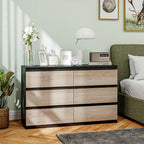 Chest of 6 Drawers for the Bedroom in Wood with Metal Guides, 120x39x75 cm, Black and Wood Color