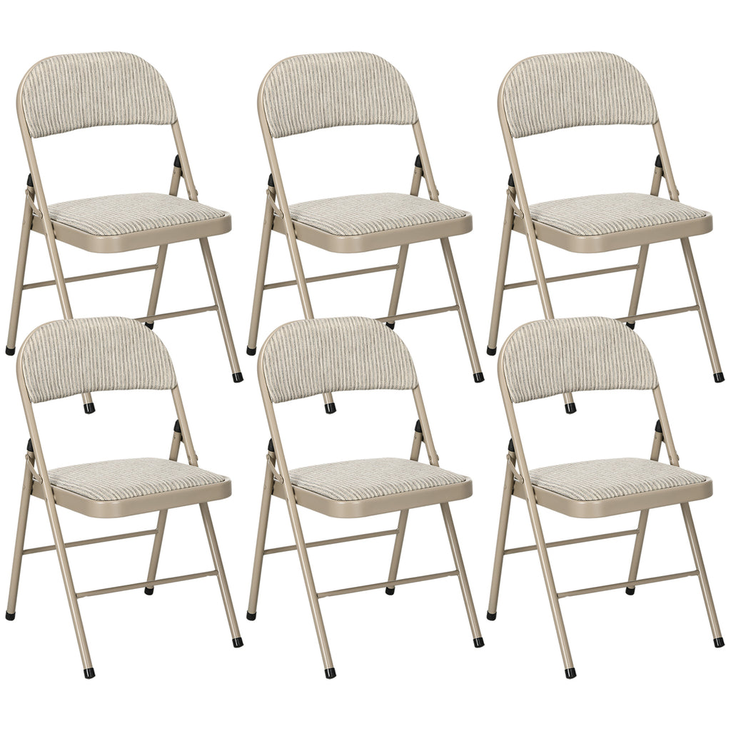 Set of 6 Modern Folding Chairs in Steel and Polyester, 45x46x78 cm, Beige