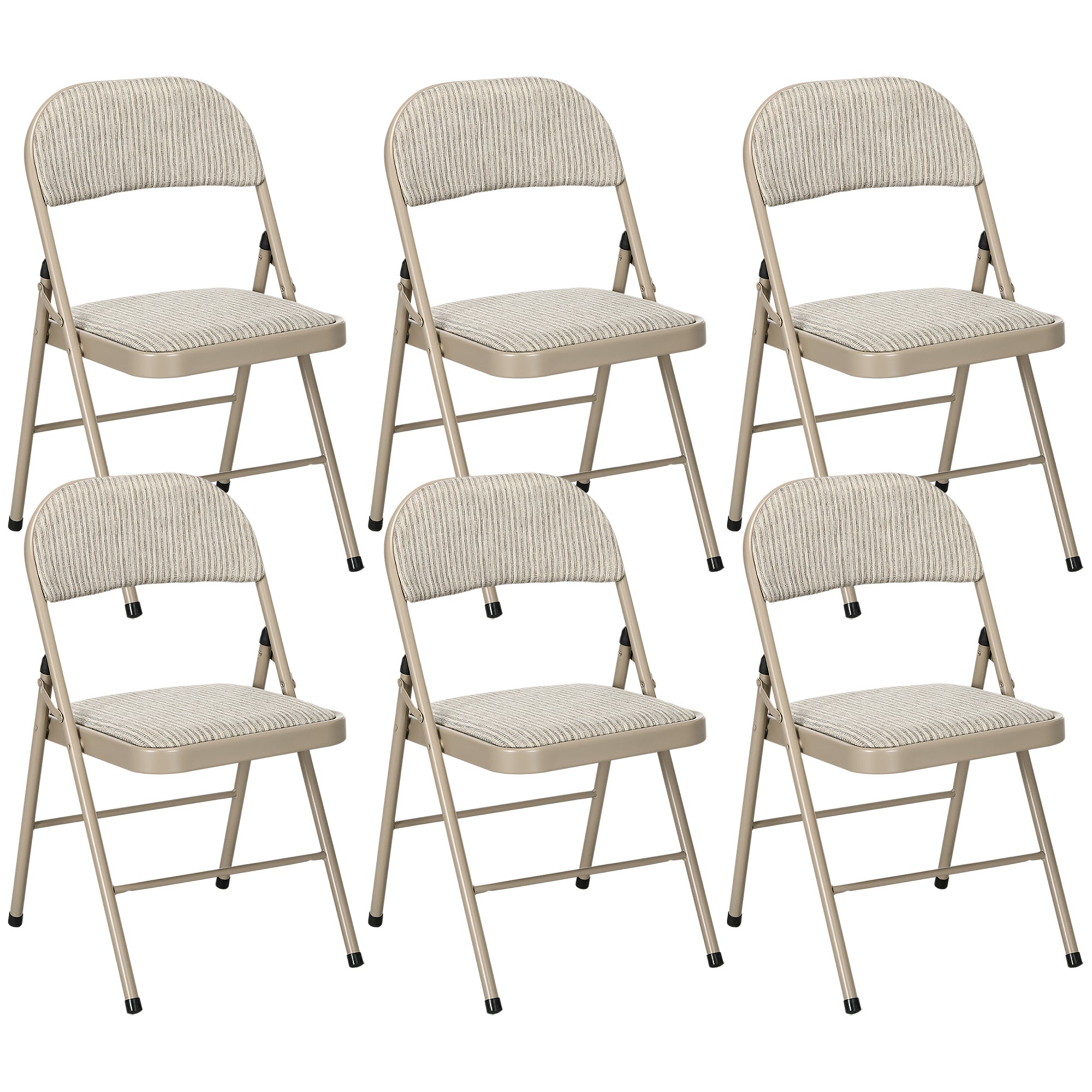 Set of 6 Modern Folding Chairs in Steel and Polyester, 45x46x78 cm, Beige