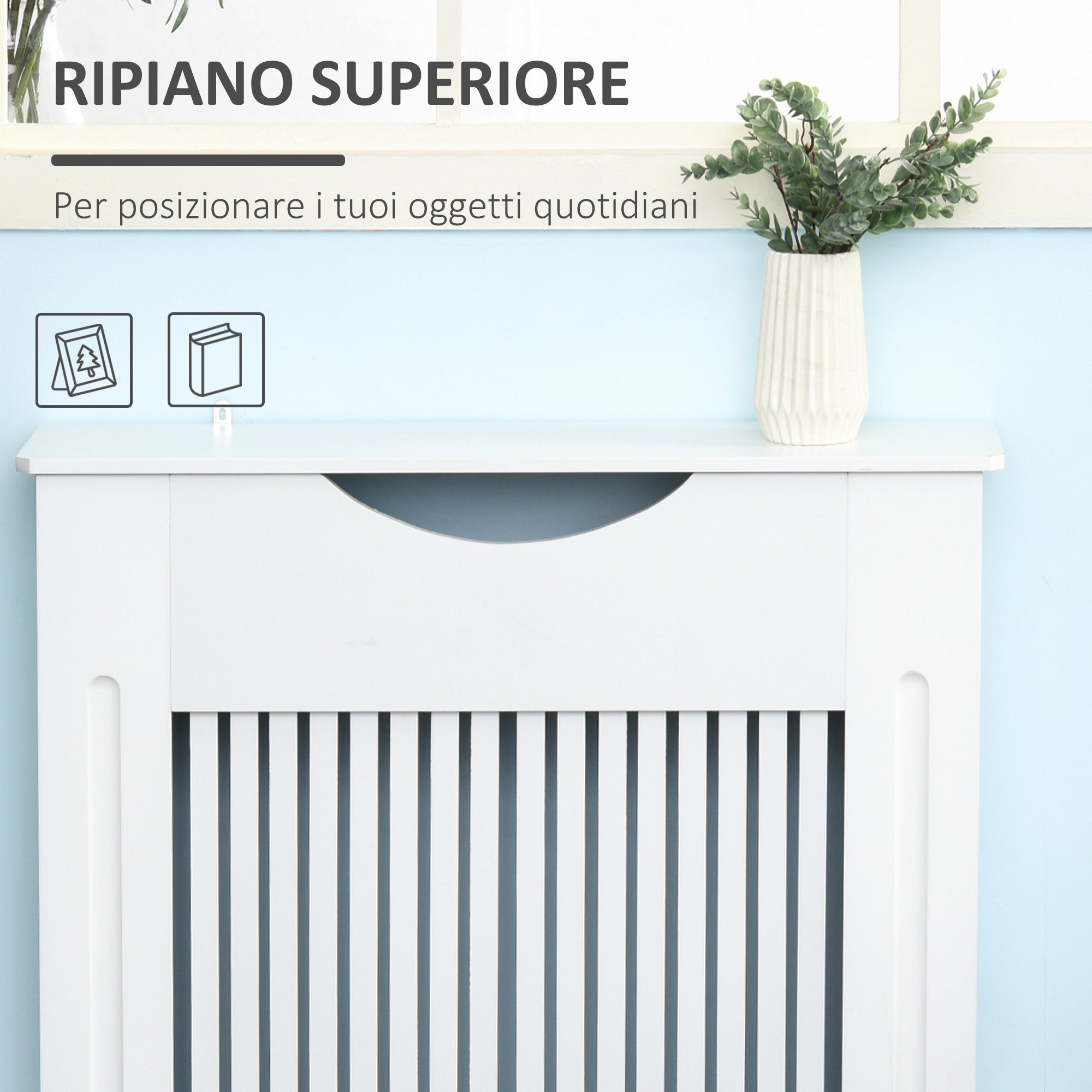 White MDF Radiator Cover with Support Top and Anti-Tip Design, 78x19x82 cm
