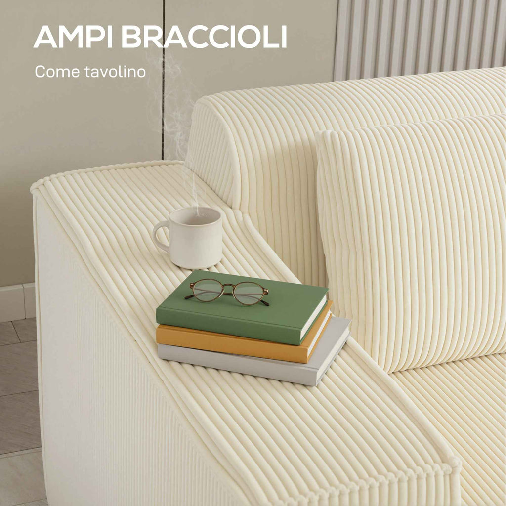 HOMCOM 3-Seater Modular Sofa with Deep Seat, Wide Armrests, and 2 Corduroy Cushions, Beige