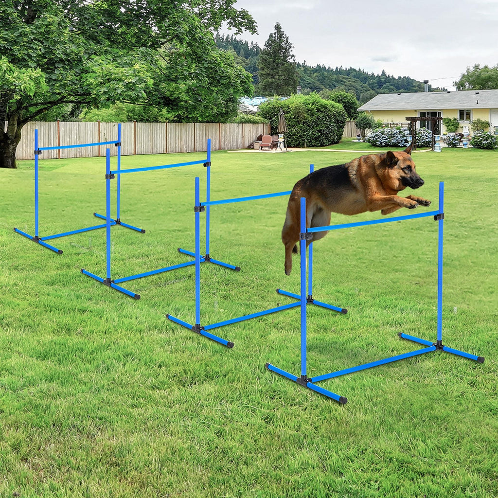 Set of 4 Agility Dog Training Hurdles with Adjustable Height and Carrying Bag Included, 99x65x94cm, Blue